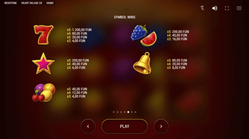 Heart Deluxe 2x - tabel de plăți cu inima Wild extinsă